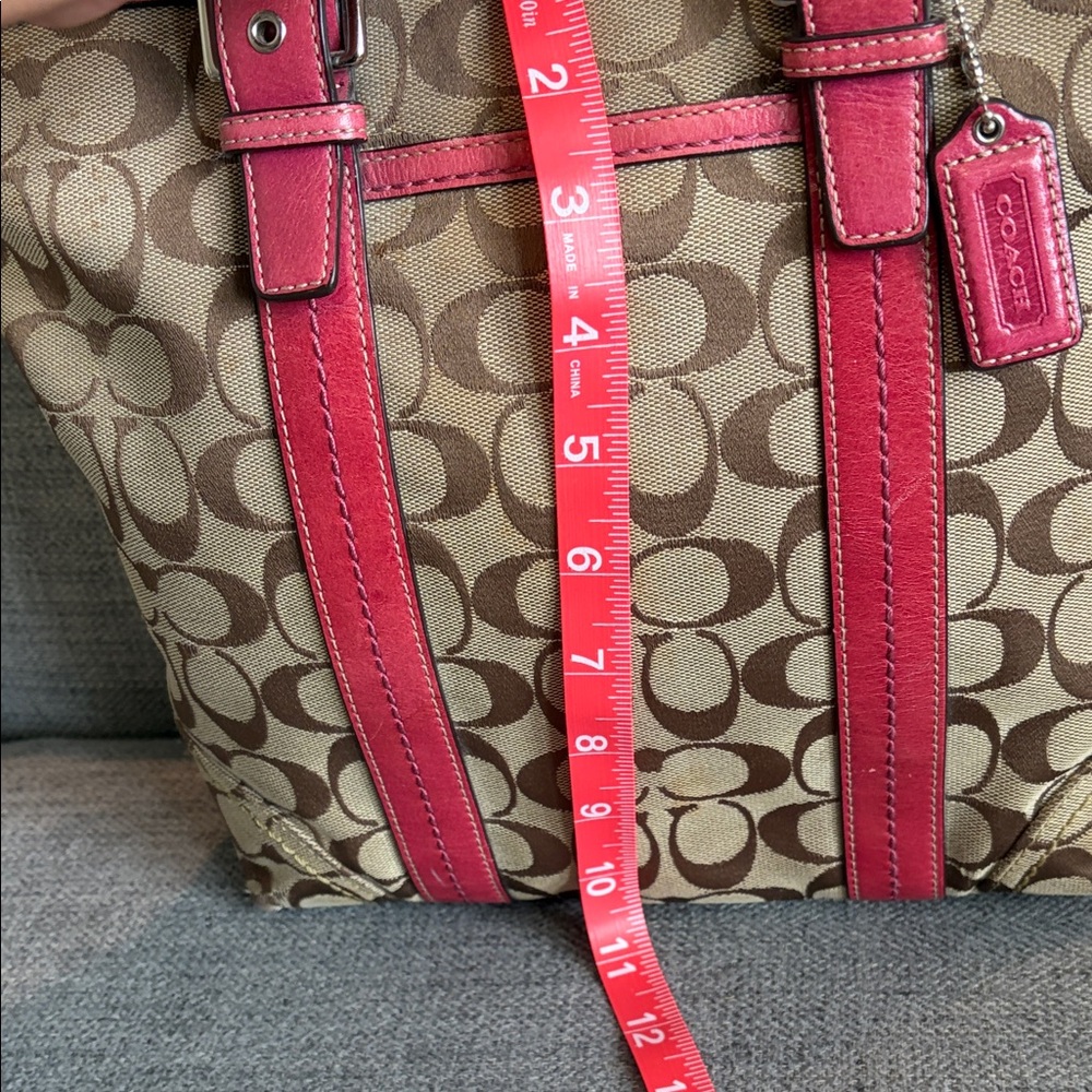 Coach Brown Signature Canvas Tote with Pink Trim - Picture 4 of 15